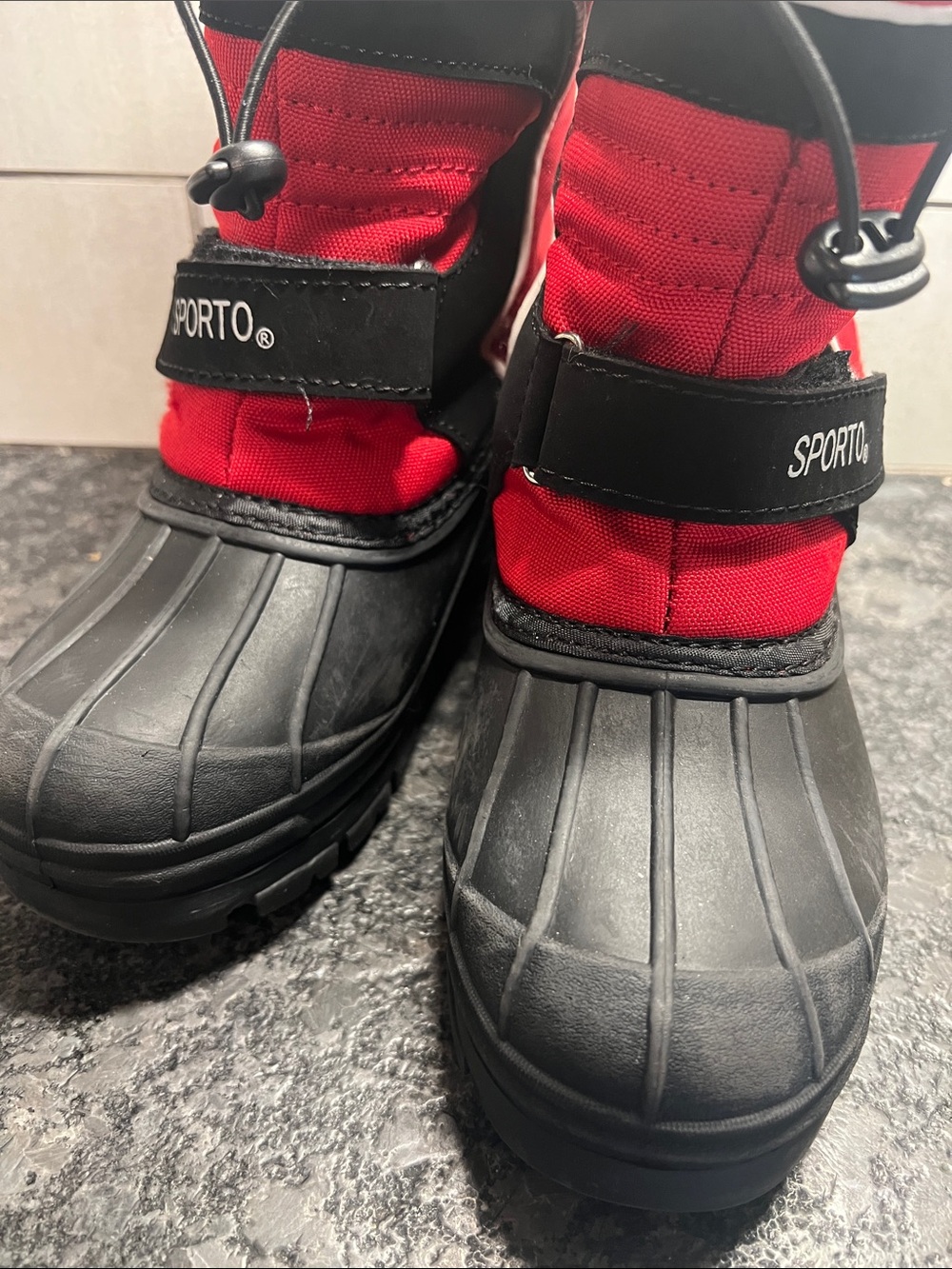 Size 2 Sporto Kids Waterproof Red and Black Winter Boots